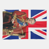 Koning Charles III met Britse vlag Theedoek (Horizontaal)