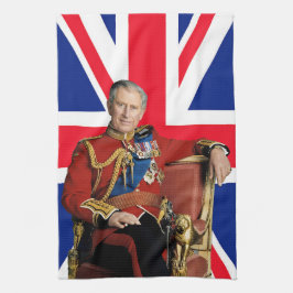 Koning Charles III met Britse vlag Theedoek