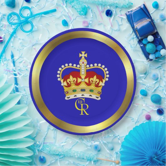 Koning Charles III Monogram en Bord van kroonpapie (Feest)