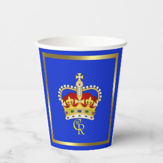 Koning Charles III Monogram en Kroon Papieren Bekers