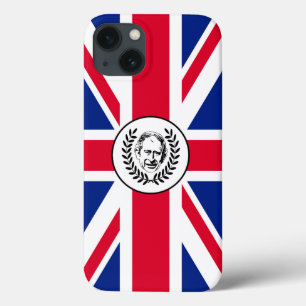 Koning Charles III over de vlag van de Britse vlag Case-Mate iPhone Case