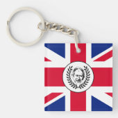 Koning Charles III over de vlag van de Britse vlag Sleutelhanger (voorkant)