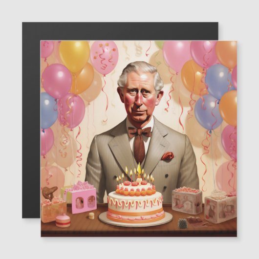 Koning Charles III Verjaardagsfeest Magnetische Uitnodiging (Voorkant / Achterkant)