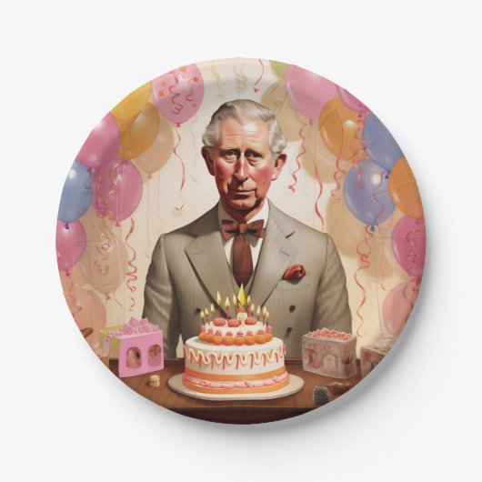 Koning Charles III Verjaardagsfeest Papieren Bordje (Voorkant)