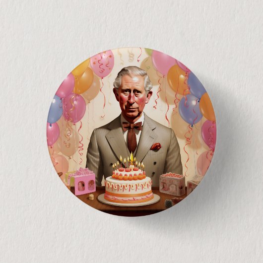 Koning Charles III Verjaardagsfeest Ronde Button 3,2 Cm (Voorkant)