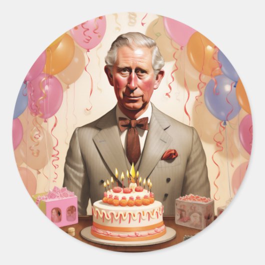 Koning Charles III Verjaardagsfeest Ronde Sticker (Voorkant)