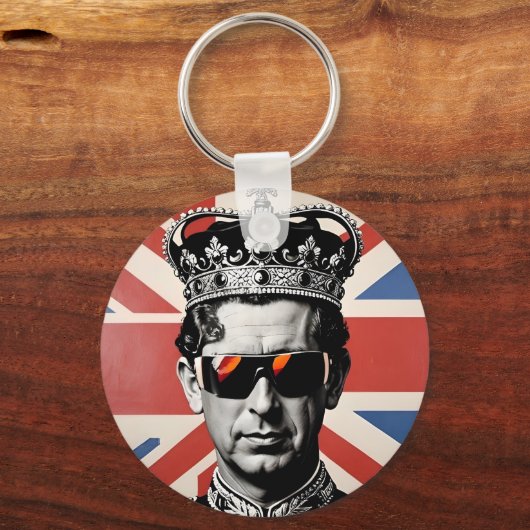 koning Charles III zonnebril Union jack Sleutelhanger (Achterkant)