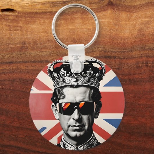 koning Charles III zonnebril Union jack Sleutelhanger (Voorkant)