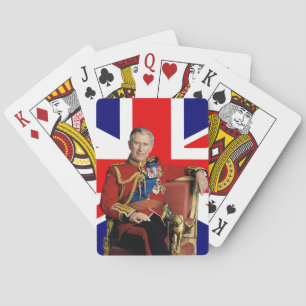 Koning Charles met Britse vlag Pokerkaarten