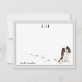 Koning Charles Spaniel Gray Border Monogram Notitiekaartje (Voorkant)