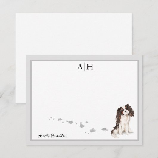 Koning Charles Spaniel Gray Border Monogram Notitiekaartje (Voorkant / Achterkant)