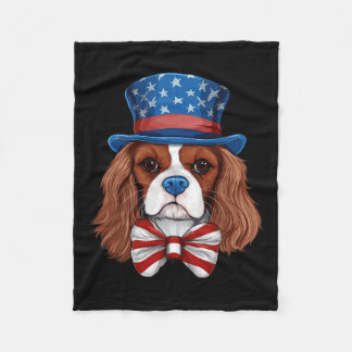 Koning Charles Spaniel met Amerikaanse vlag Onafha Fleece Deken