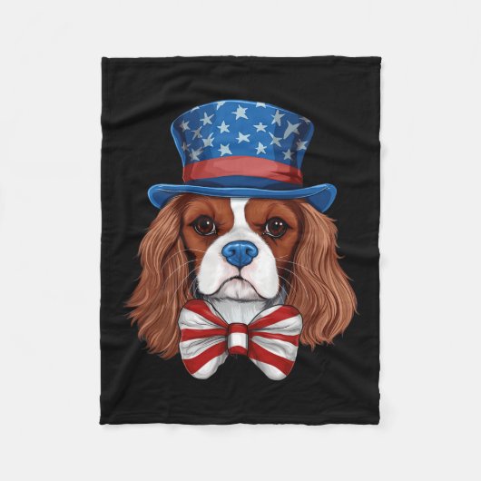 Koning Charles Spaniel met Amerikaanse vlag Onafha Fleece Deken (Voorkant)