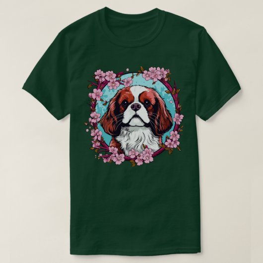 Koning Charles Spaniel met Kersenbloesembloemen T-shirt (Design voorkant)