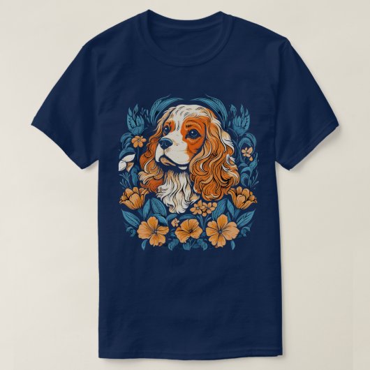 Koning Charles Spaniel met lelies illustratie T-shirt (Design voorkant)