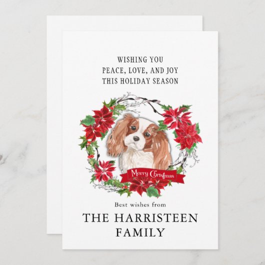 Koning Charles Spaniel Poinsettia Kerstmis Feestdagenkaart (Voorkant / Achterkant)