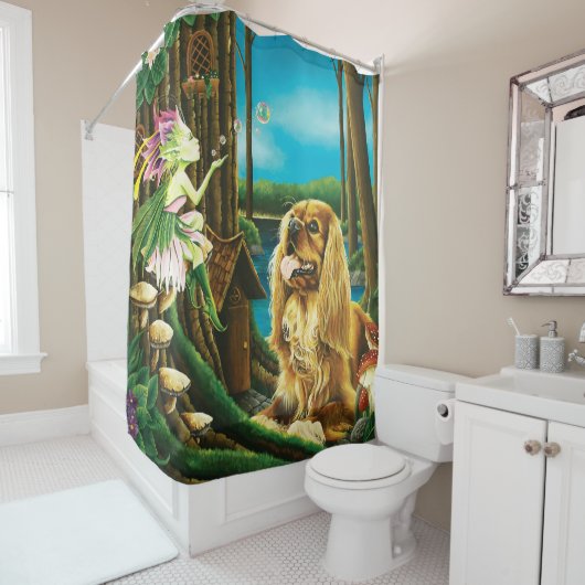 Koning Charles Spaniel Sprite Fantasy Douchegordijn (In situ)