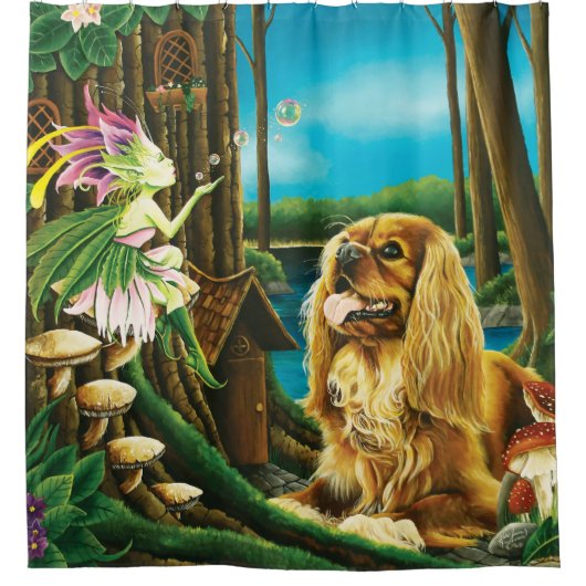 Koning Charles Spaniel Sprite Fantasy Douchegordijn (Voorkant)
