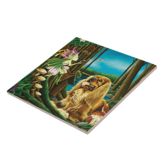 Koning Charles Spaniel Sprite Fantasy Tegeltje (Zijkant)