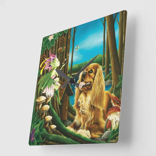 Koning Charles Spaniel & Sprite Vierkante Klok (Hoek)