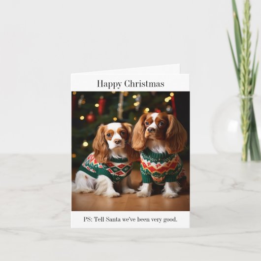 Koning Charles Spaniels in Kerstmis Jumpers Kaart (Voorkant)