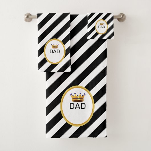 Koning Dads Kroon op zwart & wit gestreept Bad Handdoek (Insitu)
