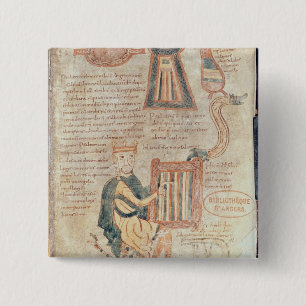 Koning David speelt een salterij van een salter Vierkante Button 5,1 Cm