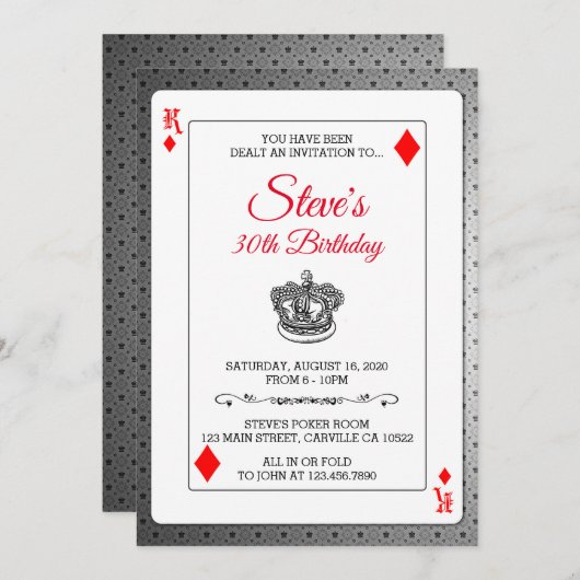 Koning Diamonds Poker-pokerspeelkaart Birthday Inv Kaart (Voorkant / Achterkant)