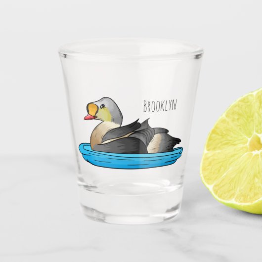 Koning eider vogel cartoon illustratie shot glas (Voorkant)