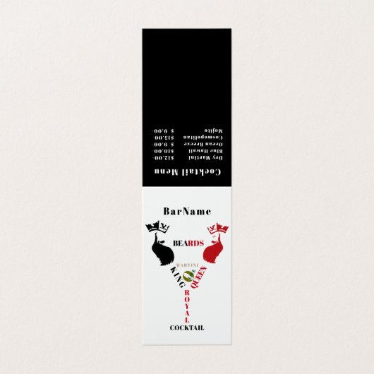 Koning en koningin dragen koninklijk cocktail-menu visitekaartje (Buitenkant ongevouwen)