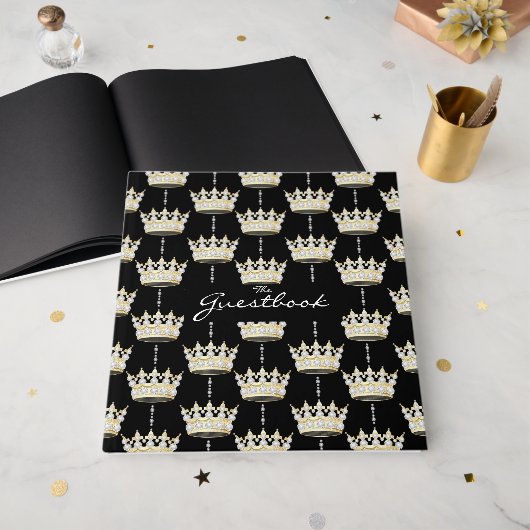 Koning en koningin Elegant Gold Crown + diamanten Gastenboek (Voorkant open)