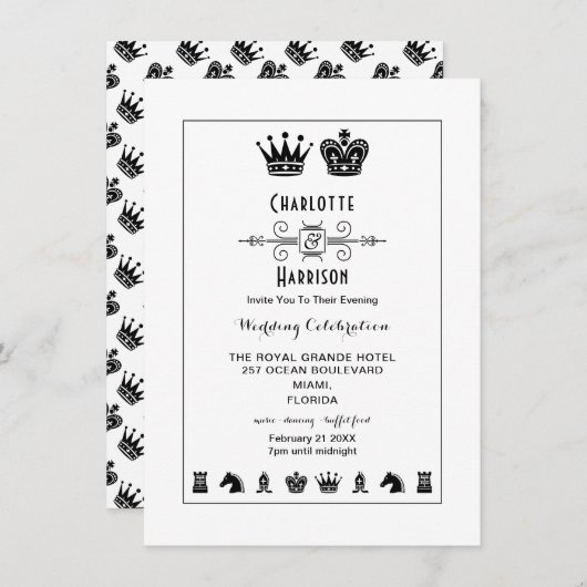 Koning en koningin op het schaakbord spelen tijden kaart (Voorkant / Achterkant)