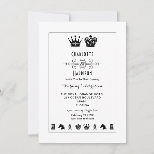 Koning en koningin op het schaakbord spelen tijden kaart (Voorkant)