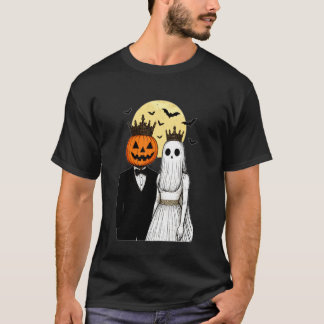 Koning en Koningin Pompoen Geest Halloween Koppel T-shirt