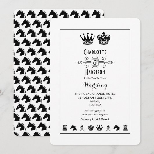 Koning en Koningin Schaakbordspel Bruiloft Kaart (Voorkant / Achterkant)