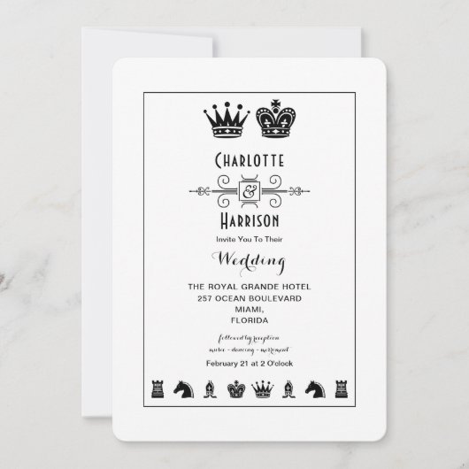 Koning en Koningin Schaakbordspel Bruiloft Kaart (Voorkant)