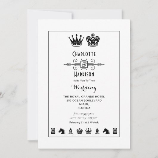 Koning en Koningin Schaakbordspel Bruiloft Kaart (Voorkant)