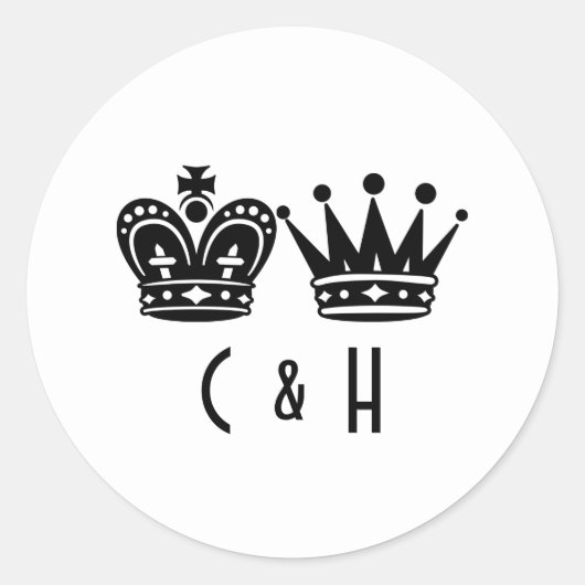 Koning en Koningin Schaakbordspel Bruiloft Ronde Sticker (Voorkant)
