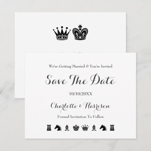 Koning en Koningin Schaakbordspel Bruiloft Save The Date (Voorkant / Achterkant)