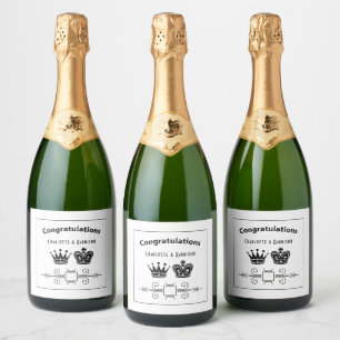 Koning en Koningin Schaakbordspel Bruiloft Sparkling Wijnetiket