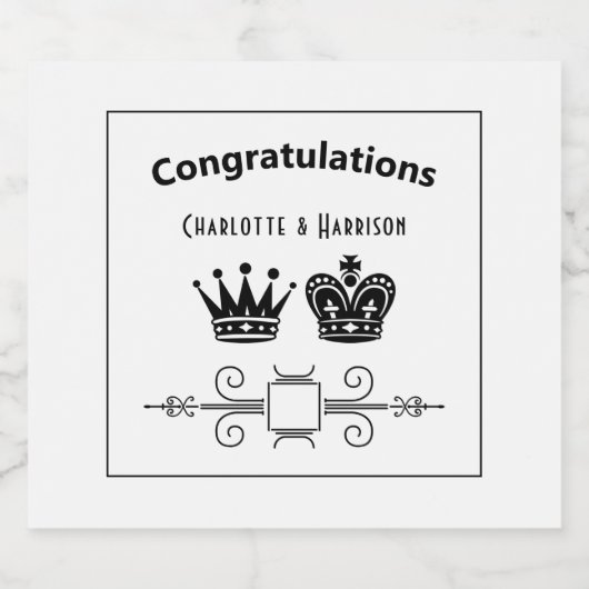 Koning en Koningin Schaakbordspel Bruiloft Sparkling Wijnetiket (Enkel label)