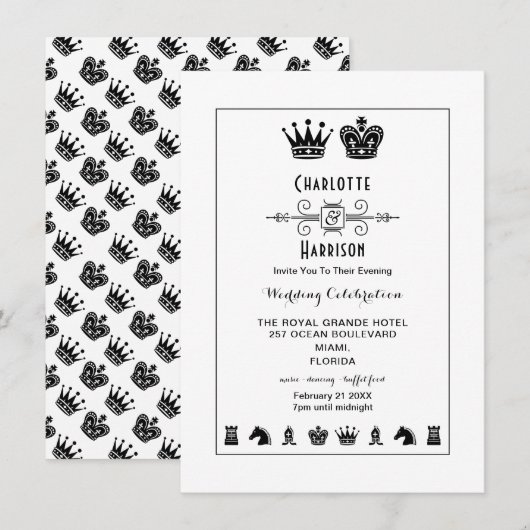 Koning En Koningin Schaken Bordspel Avond Huwelijk Kaart (Voorkant / Achterkant)