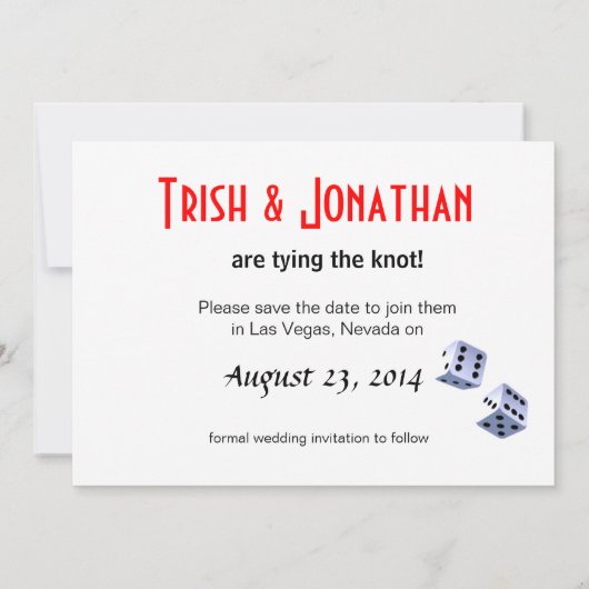 Koning en koningin van harten Las Vegas Wedding ye Save The Date (Achterkant)