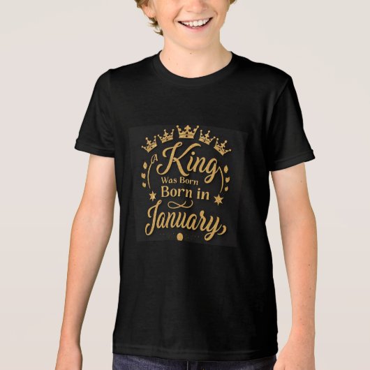 Koning geboren in januari Golden Crowns jongens Tri-Blend Shirt (Voorkant)