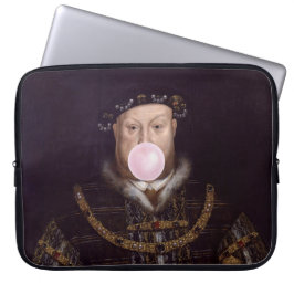 Koning Hendrik VIII blaast roze kauwgom bubbels Laptop Sleeve