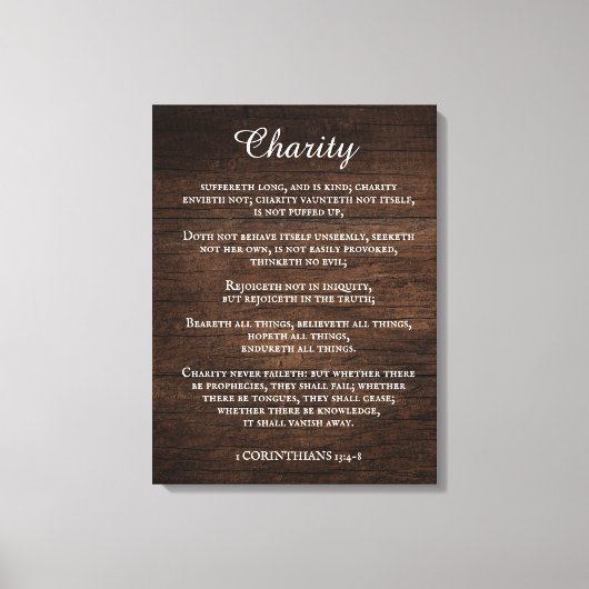 Koning James Bijbel Verse 1 Korintiërs 13 Rustiek Canvas Afdruk (Voorkant)