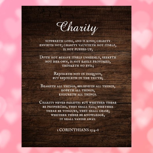 Koning James Bijbel Verse 1 Korintiërs 13 Rustiek Canvas Afdruk