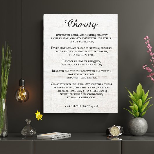 Koning James Bijbelvers 1 Korintiërs 13 in eenvoud Canvas Afdruk