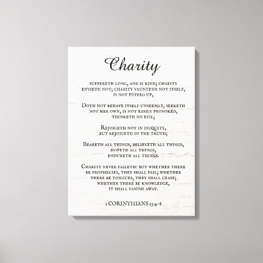 Koning James Bijbelvers 1 Korintiërs 13 in eenvoud Canvas Afdruk (Voorkant)