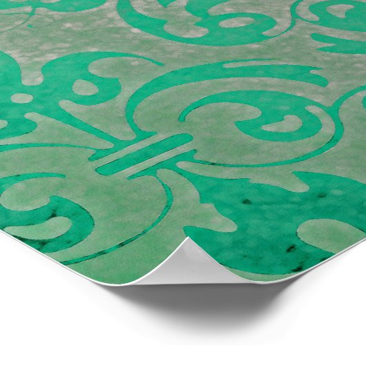 Koning Jullian & Lemurs op een Limb Green Damask P Poster (Hoek)
